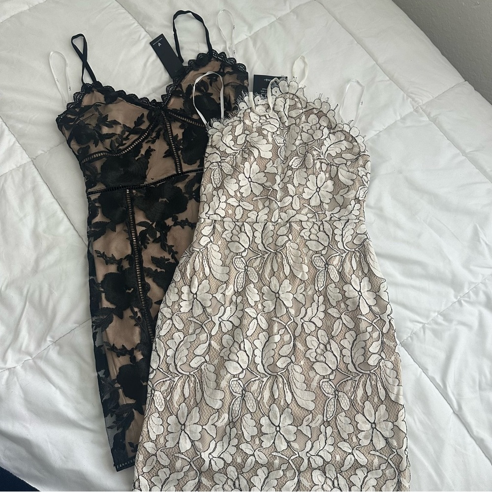 Lulu's Black and Cream Lace Mini Dresses